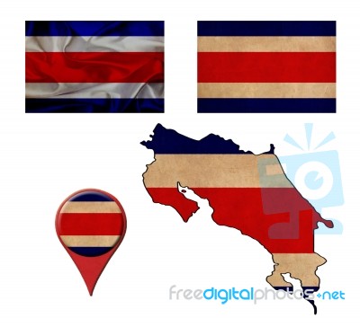 Grunge Costa Rica Flag, Map And Map Pointers Stock Image