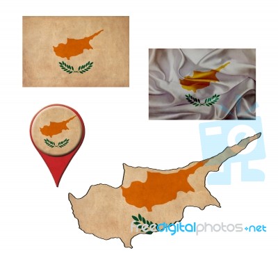 Grunge Cyprus Flag, Map And Map Pointers Stock Image