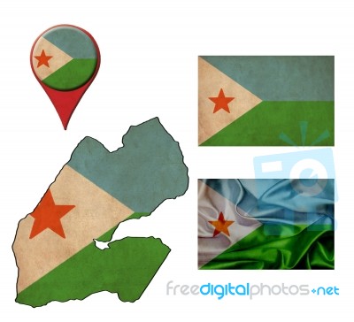 Grunge Djibouti Flag, Map And Map Pointers Stock Image