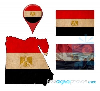 Grunge Egypt Flag, Map And Map Pointers Stock Image