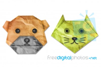 Grunge Of Dog And Cat Origami Paper Stock Image