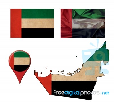 Grunge United Arab Emirates Flag, Map And Map Pointers Stock Image