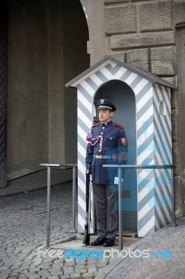 Guard On Duty At The Castle In Prague Stock Photo