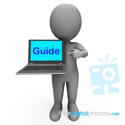 Guide Character Laptop Shows Help Assistance Or Guidance Stock Image