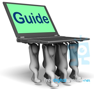 Guide Characters Laptop Shows Guidance Assistance Or Assist Stock Image