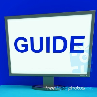 Guide Screen Shows Help Organizers Or Guidance Stock Image