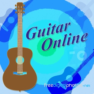 Guitar Online Means Internet Music And Websites Stock Image