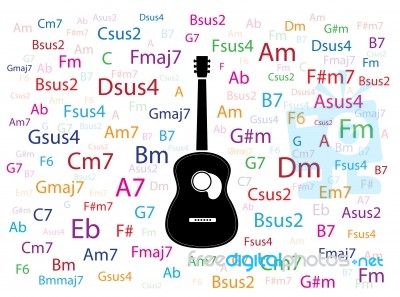 Guitar With Chords Around Stock Image