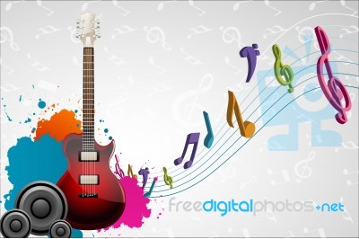 Guitar With Music Notes Stock Image