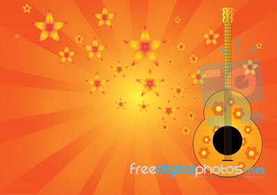 Guitar With Star Music On Background Stock Image