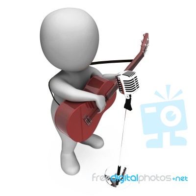 Guitarist Character Shows Strumming Guitar Music On Stage Stock Image