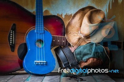 Guitars And Equipment On Wooden Stock Photo