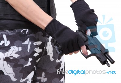 Gun And Woman Stock Photo