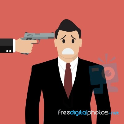 Gun Point To Businessman Head Stock Image