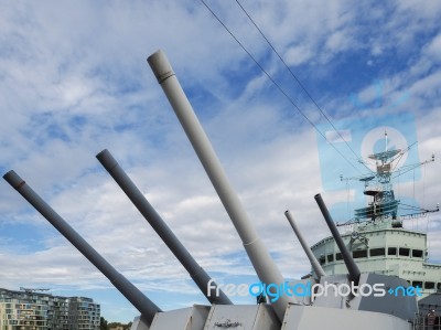 Gun Turret On Hms Belfast Stock Photo