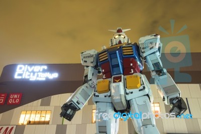 Gundam Statue At Twilight Sky Stock Photo