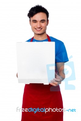 Guy Delivering Pizza At Your Door Step Stock Photo