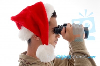 Guy Looking Through Binoculars Stock Photo