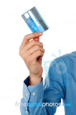 Guy Showing Credit Card, Cropped Image Stock Photo