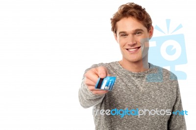 Guy Showing His Credit Card Stock Photo