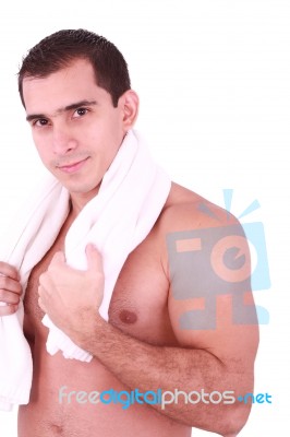 Guy Toweling Hair Stock Photo