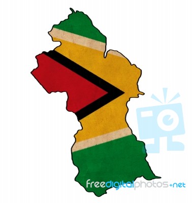 Guyana Map On  Flag Drawing ,grunge And Retro Flag Series Stock Image