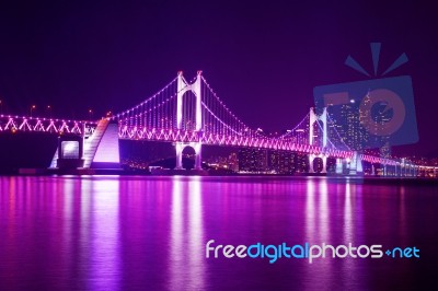 Gwangan Bridge And Haeundae At Night In Busan,korea Stock Photo