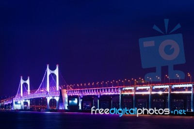 Gwangan Bridge And Haeundae At Night In Busan,korea Stock Photo