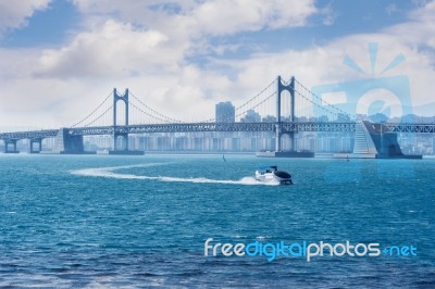 Gwangan Bridge And Haeundae In Busan,kor Stock Photo