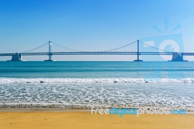 Gwangan Bridge And Haeundae In Busan,kor Stock Photo