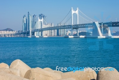 Gwangan Bridge And Haeundae In Busan,korea Stock Photo