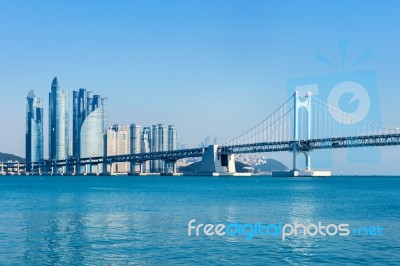 Gwangan Bridge And Haeundae In Busan,korea Stock Photo