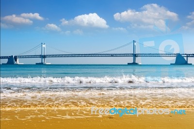 Gwangan Bridge And Haeundae In Busan,korea Stock Photo