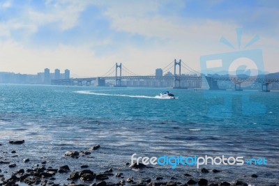 Gwangan Bridge And Haeundae In Busan,korea Stock Photo