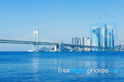 Gwangan Bridge And Haeundae In Busan,korea Stock Photo