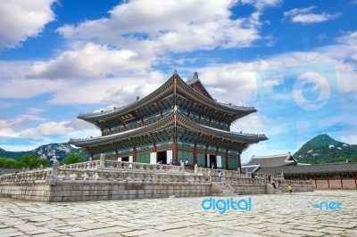 Gyeongbokgung Palace And Blue Sky In Spring, Seoul In South Korea Stock Photo