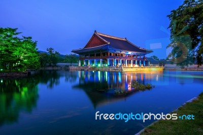 Gyeongbokgung Palace And Milky Way In Seoul, South Korea Stock Photo