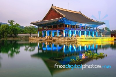 Gyeongbokgung Palace And Milky Way In Seoul, South Korea Stock Photo