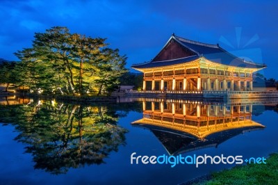 Gyeongbokgung Palace At Night In Seoul,korea Stock Photo