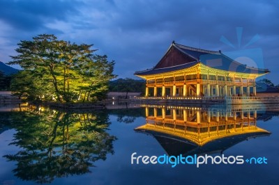 Gyeongbokgung Palace At Night In Seoul,korea Stock Photo