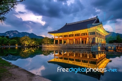 Gyeongbokgung Palace At Night In Seoul,korea Stock Photo