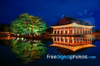 Gyeongbokgung Palace At Night In Seoul,korea Stock Photo