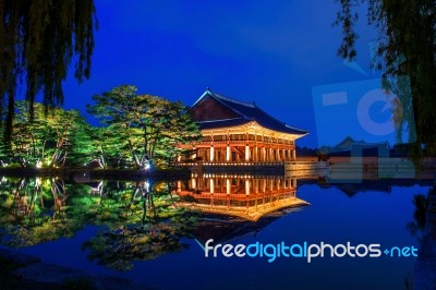 Gyeongbokgung Palace At Night In Seoul,korea Stock Photo