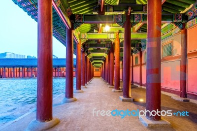 Gyeongbokgung Palace At Night In Seoul,korea Stock Photo