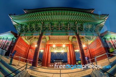 Gyeongbokgung Palace At Night In Seoul,korea Stock Photo