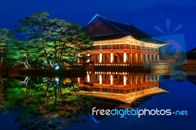 Gyeongbokgung Palace At Night In Seoul,korea Stock Photo