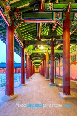 Gyeongbokgung Palace At Night In Seoul,korea Stock Photo