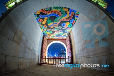 Gyeongbokgung Palace At Night In Seoul,korea Stock Photo