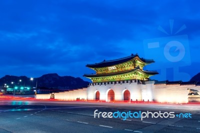 Gyeongbokgung Palace At Night In Seoul,south Korea Stock Photo