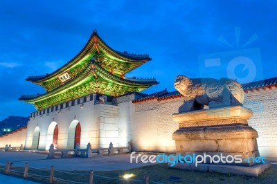 Gyeongbokgung Palace At Night In Seoul,south Korea Stock Photo